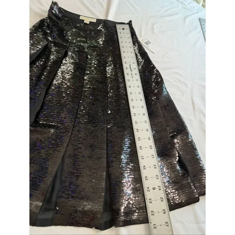 NWT Michael Kors Black Sequin Pleated A Line Cocktail Party Skirt Size 2 New